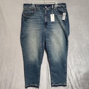 Good American Good Boy Straight Cropped‎ Jeans Womens 16 Blue High Rise Stretch
